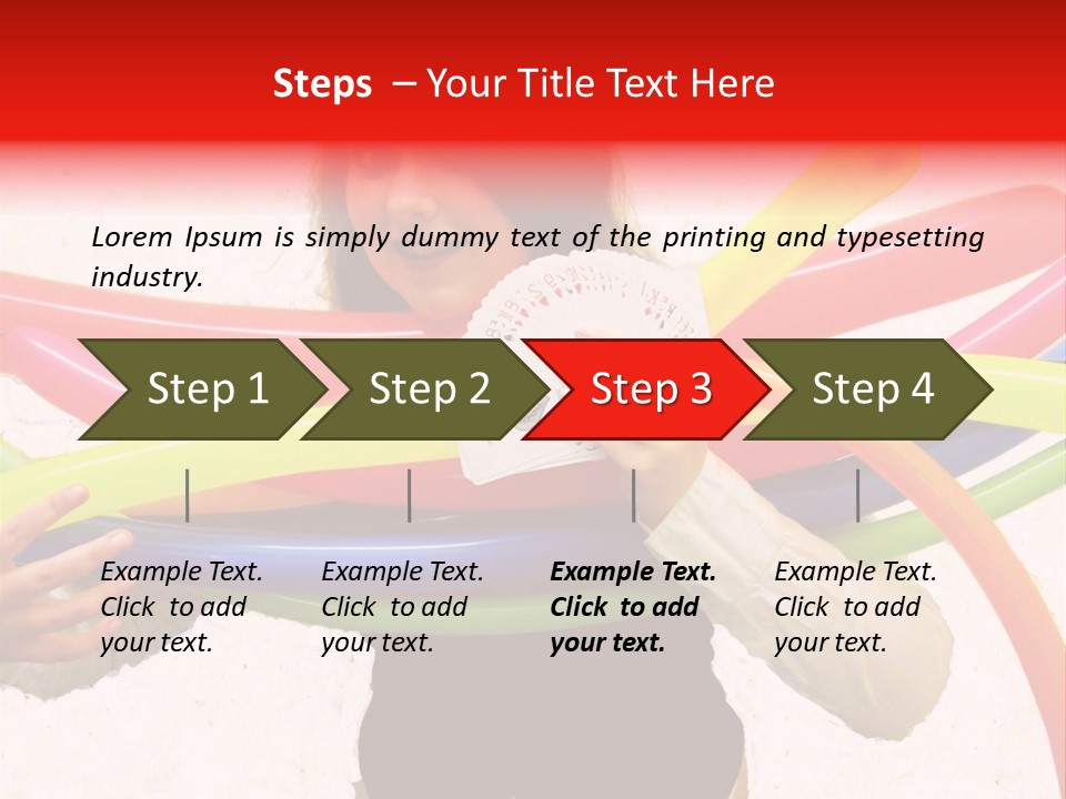 A Woman Holding Up A Stack Of Colorful Rings And Playing Cards PowerPoint Template