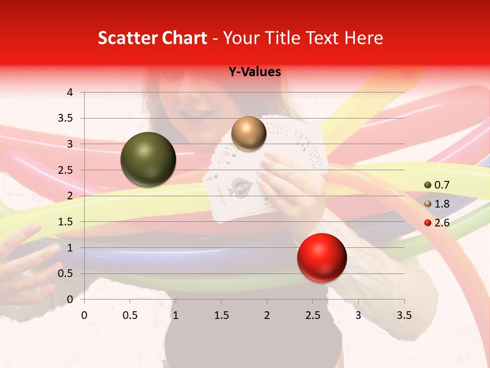 A Woman Holding Up A Stack Of Colorful Rings And Playing Cards PowerPoint Template