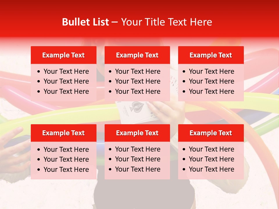 A Woman Holding Up A Stack Of Colorful Rings And Playing Cards PowerPoint Template