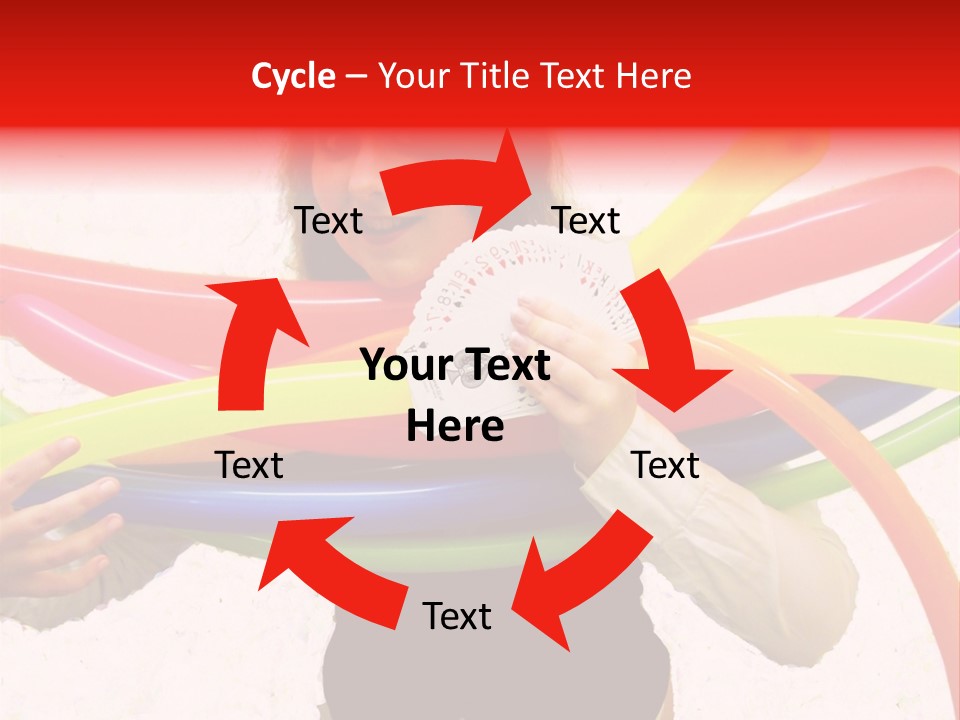 A Woman Holding Up A Stack Of Colorful Rings And Playing Cards PowerPoint Template