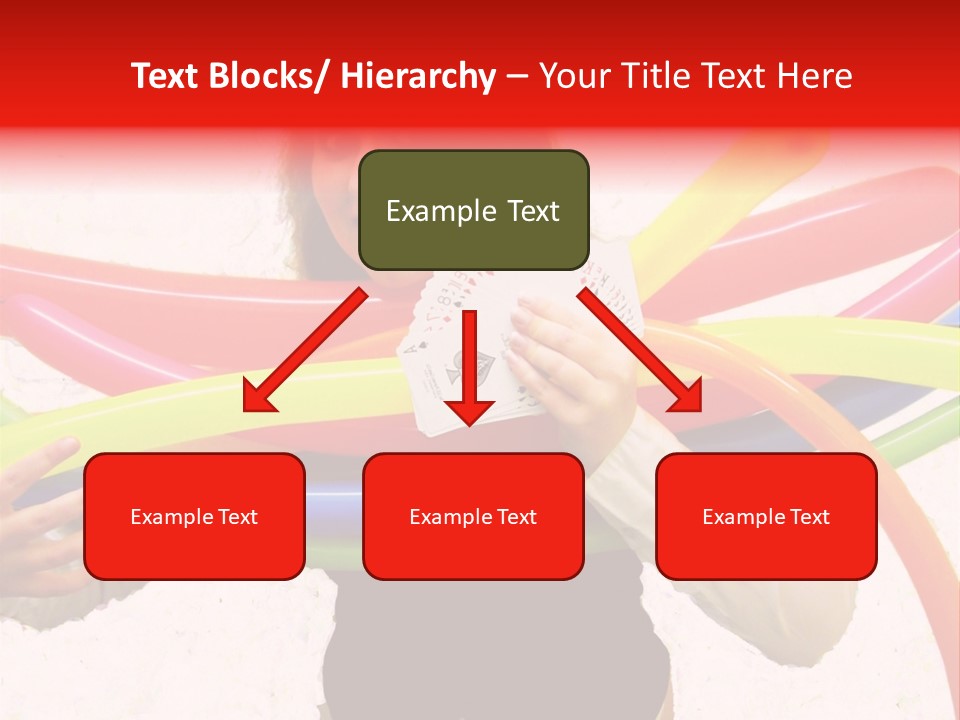 A Woman Holding Up A Stack Of Colorful Rings And Playing Cards PowerPoint Template