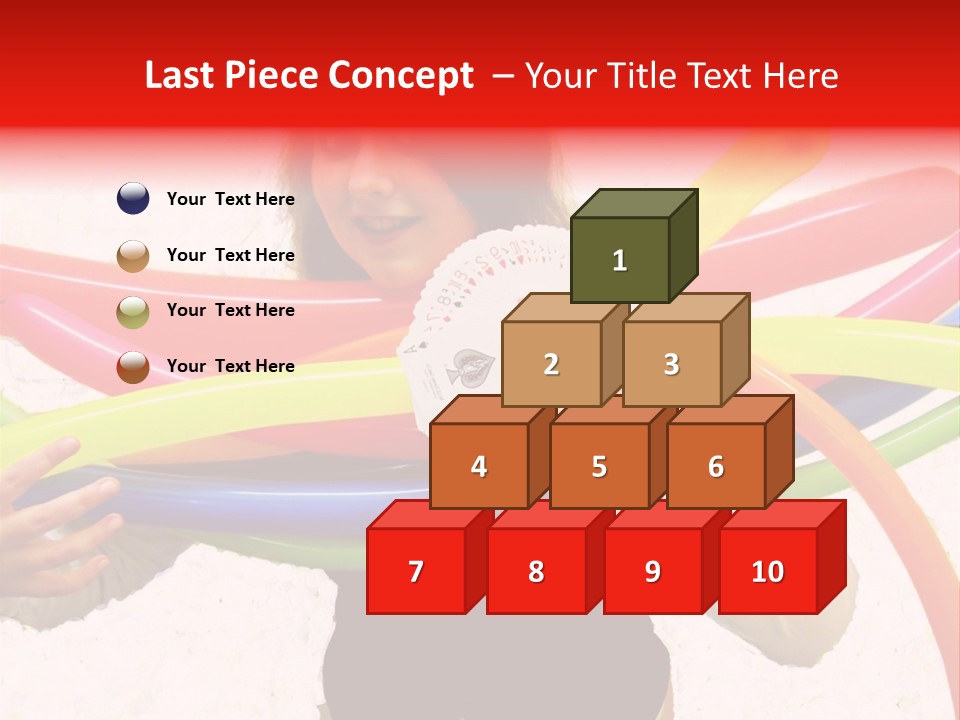 A Woman Holding Up A Stack Of Colorful Rings And Playing Cards PowerPoint Template