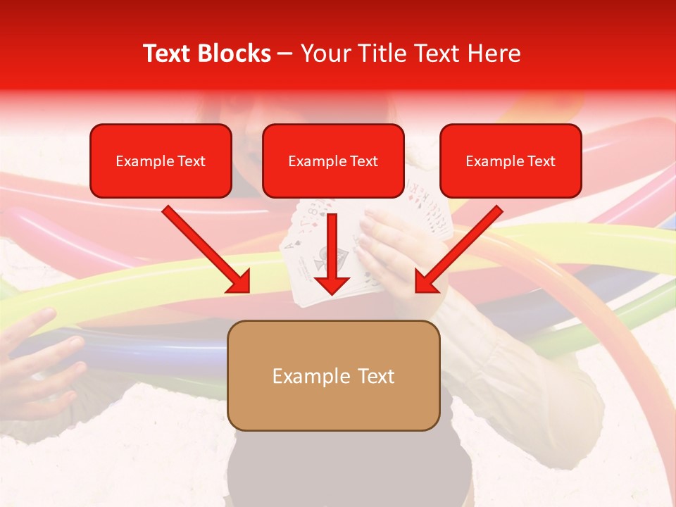 A Woman Holding Up A Stack Of Colorful Rings And Playing Cards PowerPoint Template