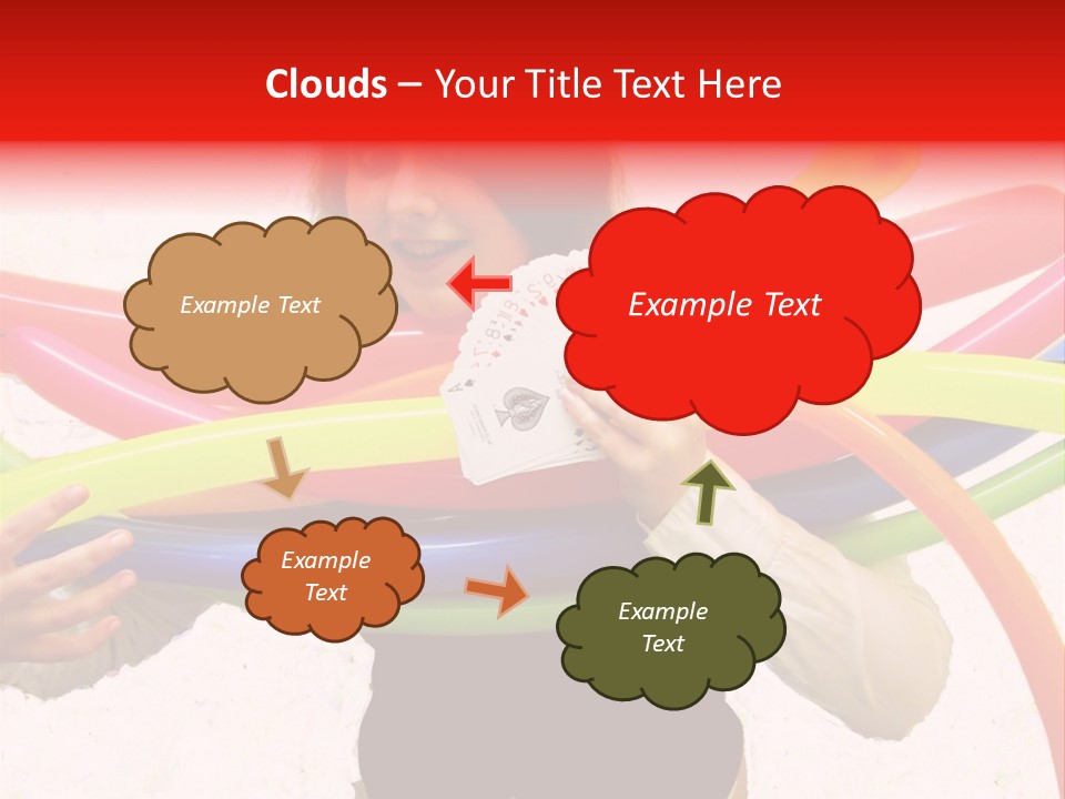 A Woman Holding Up A Stack Of Colorful Rings And Playing Cards PowerPoint Template