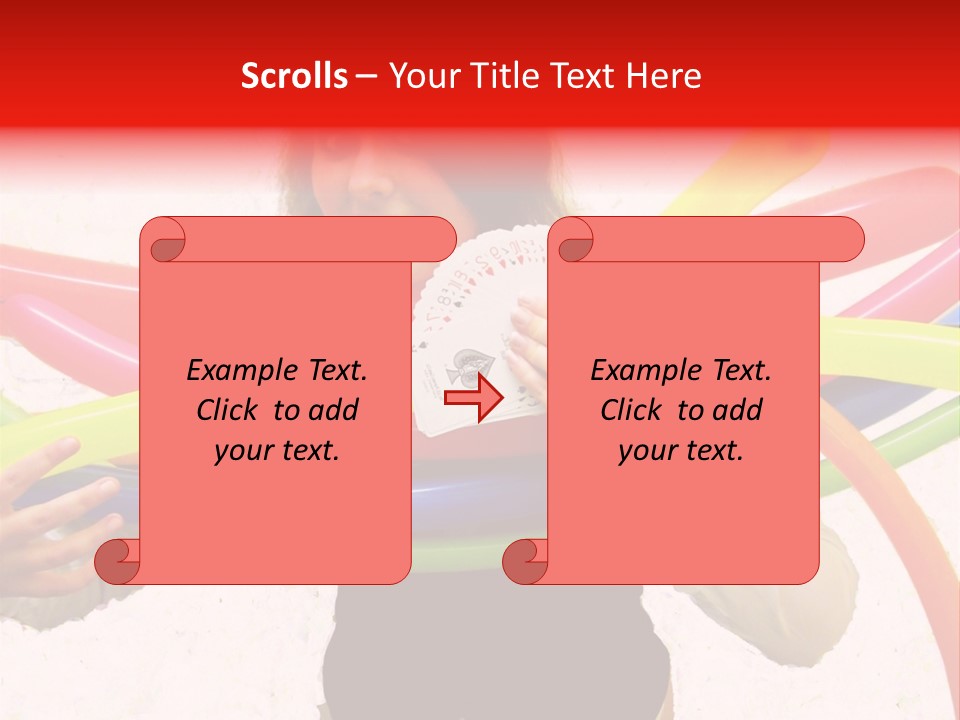 A Woman Holding Up A Stack Of Colorful Rings And Playing Cards PowerPoint Template