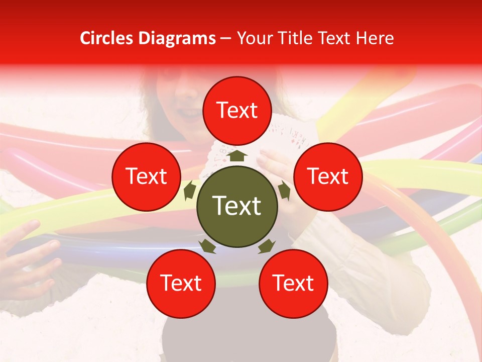 A Woman Holding Up A Stack Of Colorful Rings And Playing Cards PowerPoint Template