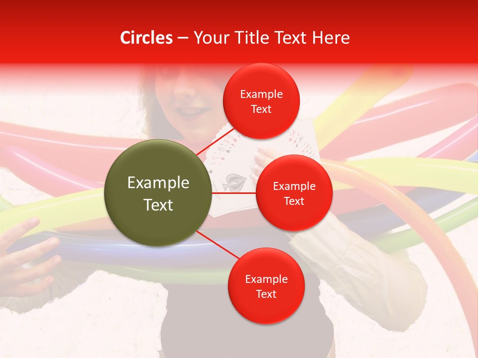 A Woman Holding Up A Stack Of Colorful Rings And Playing Cards PowerPoint Template