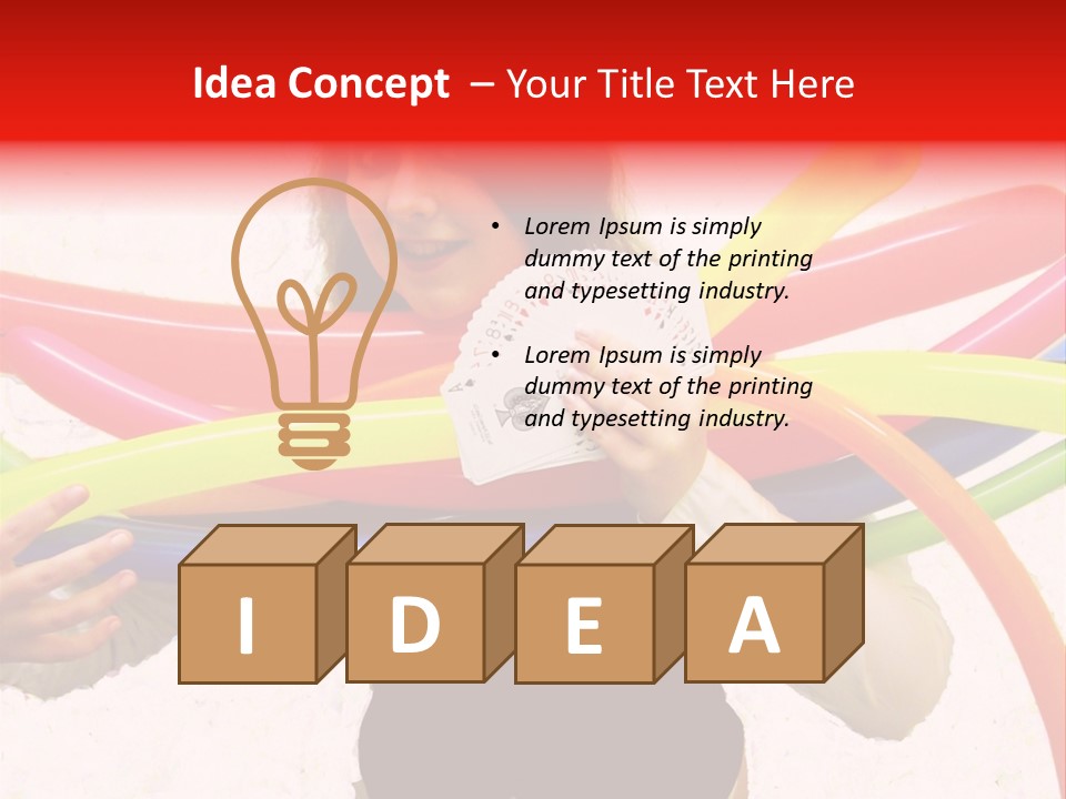 A Woman Holding Up A Stack Of Colorful Rings And Playing Cards PowerPoint Template