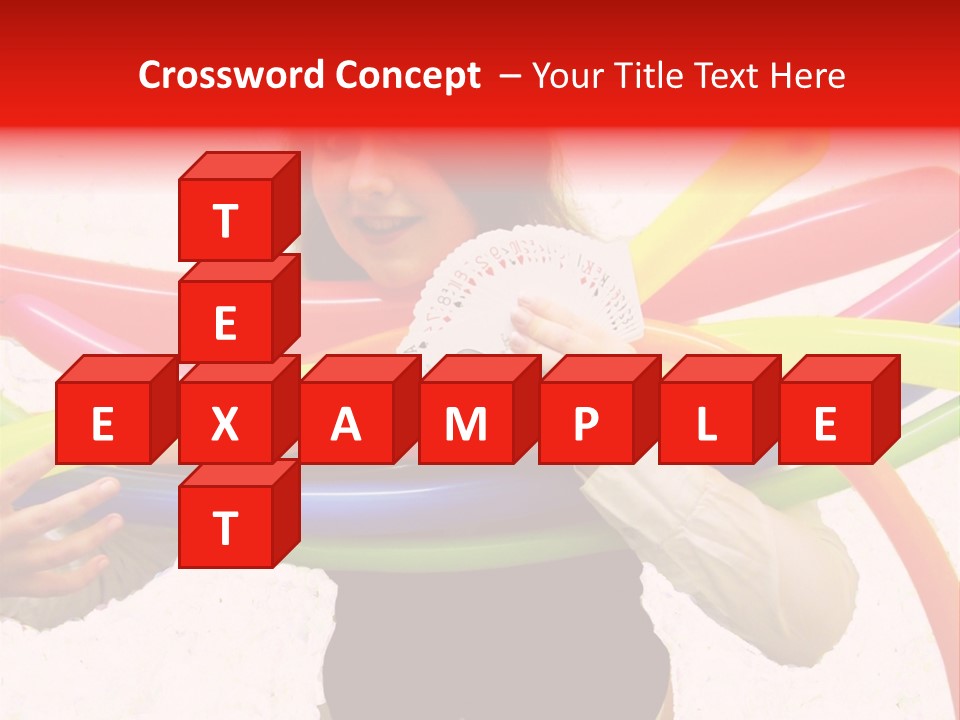 A Woman Holding Up A Stack Of Colorful Rings And Playing Cards PowerPoint Template