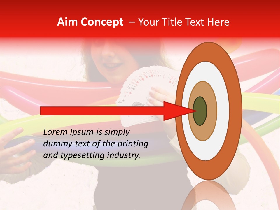 A Woman Holding Up A Stack Of Colorful Rings And Playing Cards PowerPoint Template