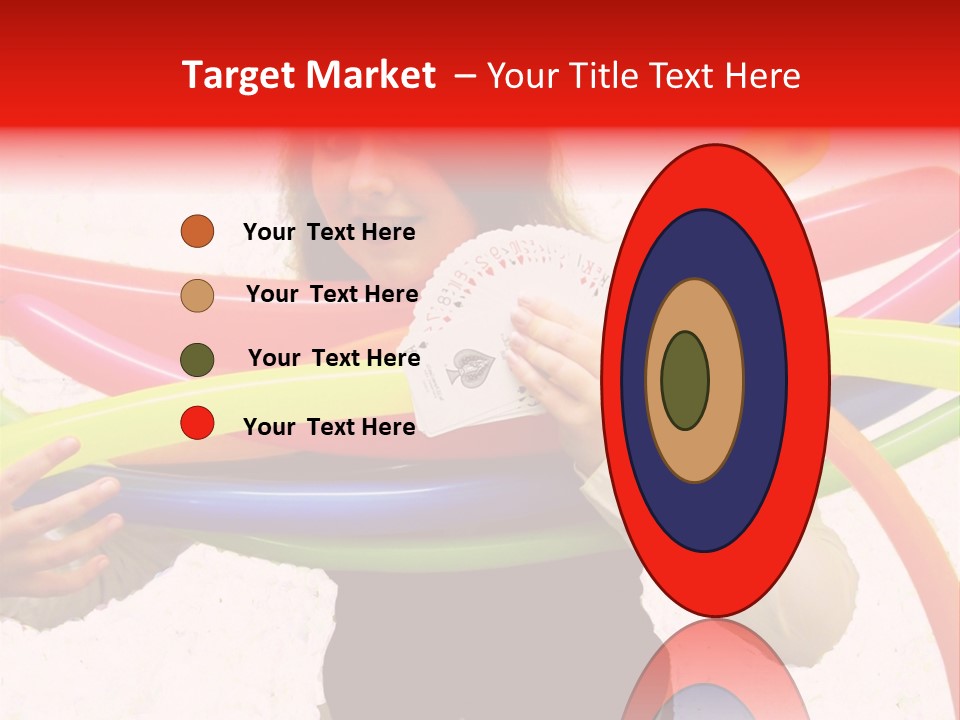 A Woman Holding Up A Stack Of Colorful Rings And Playing Cards PowerPoint Template