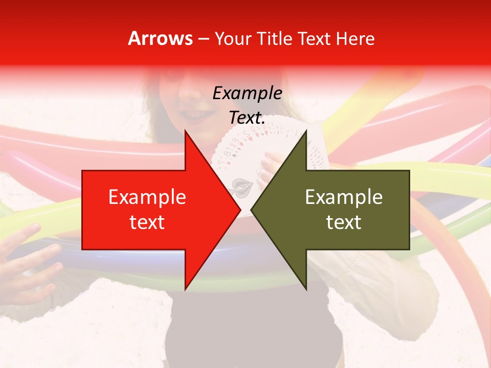 A Woman Holding Up A Stack Of Colorful Rings And Playing Cards PowerPoint Template