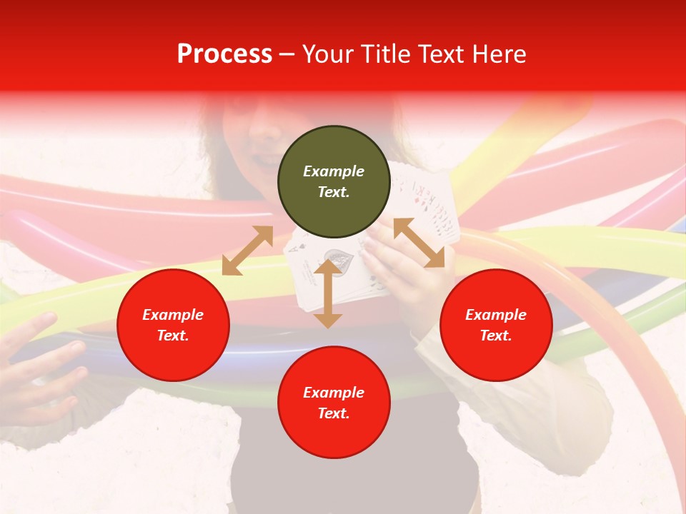 A Woman Holding Up A Stack Of Colorful Rings And Playing Cards PowerPoint Template