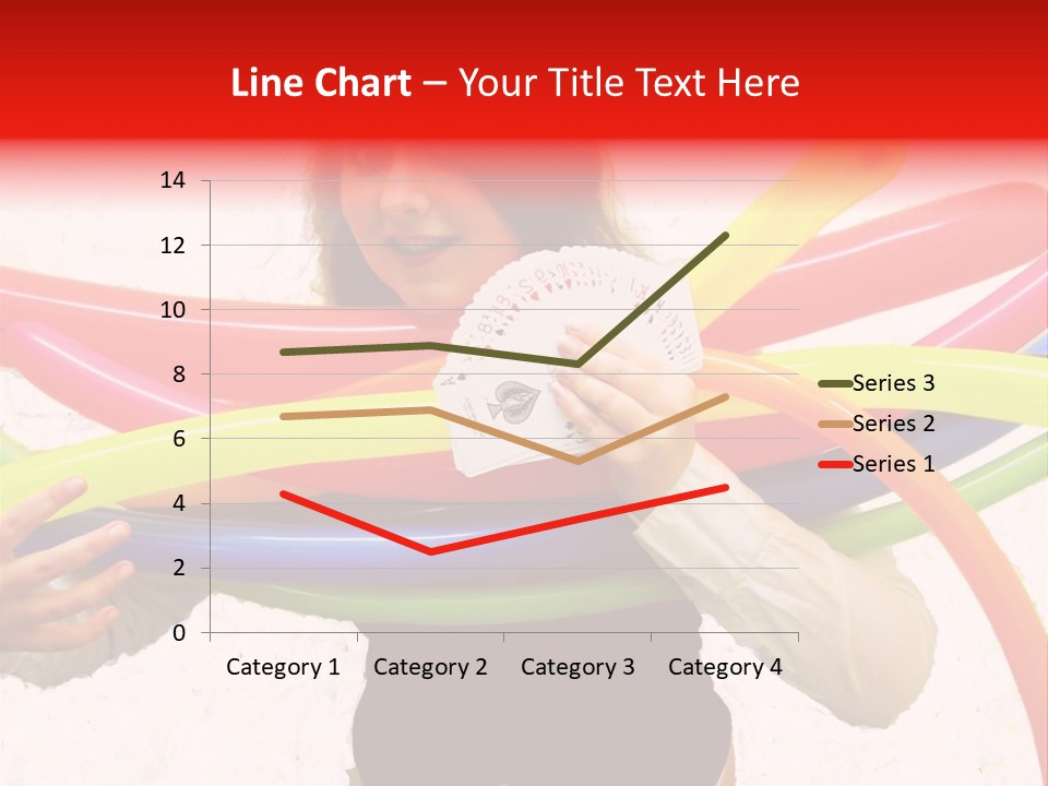 A Woman Holding Up A Stack Of Colorful Rings And Playing Cards PowerPoint Template