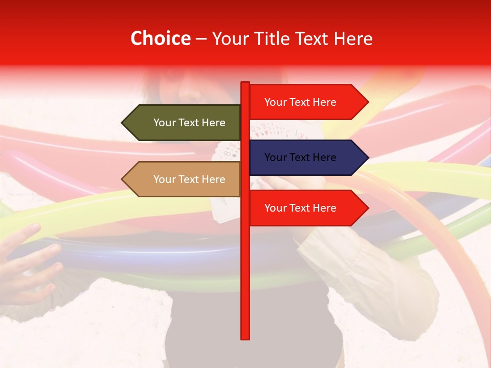 A Woman Holding Up A Stack Of Colorful Rings And Playing Cards PowerPoint Template