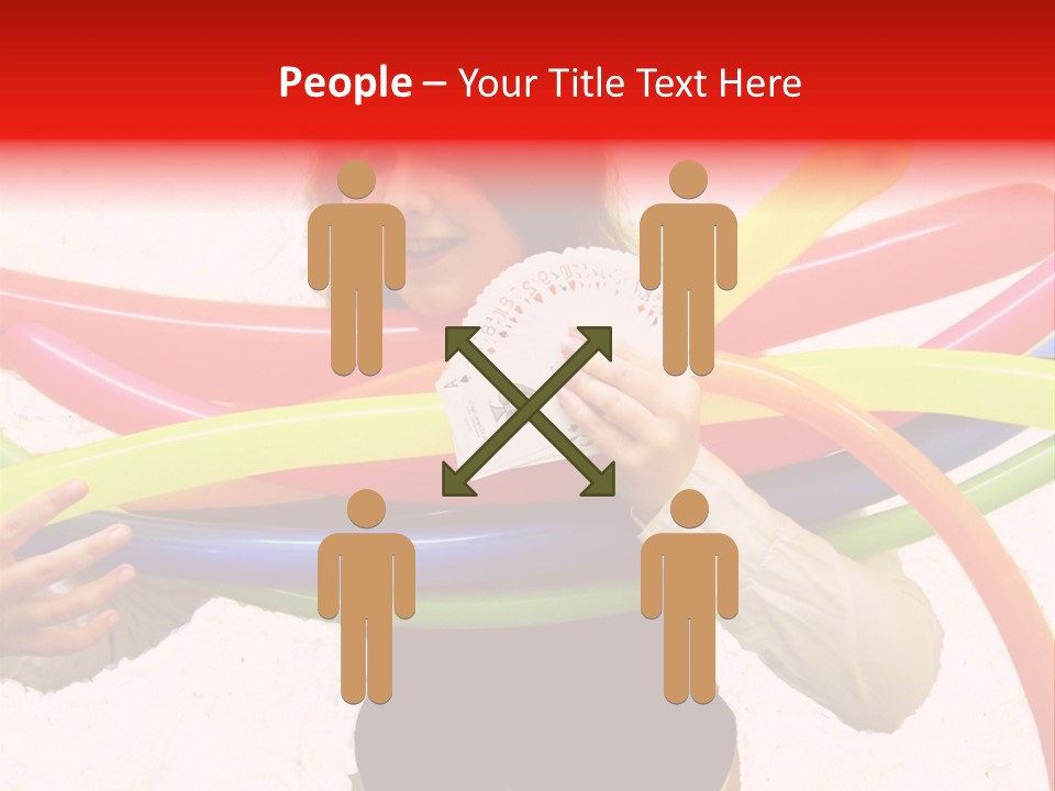 A Woman Holding Up A Stack Of Colorful Rings And Playing Cards PowerPoint Template