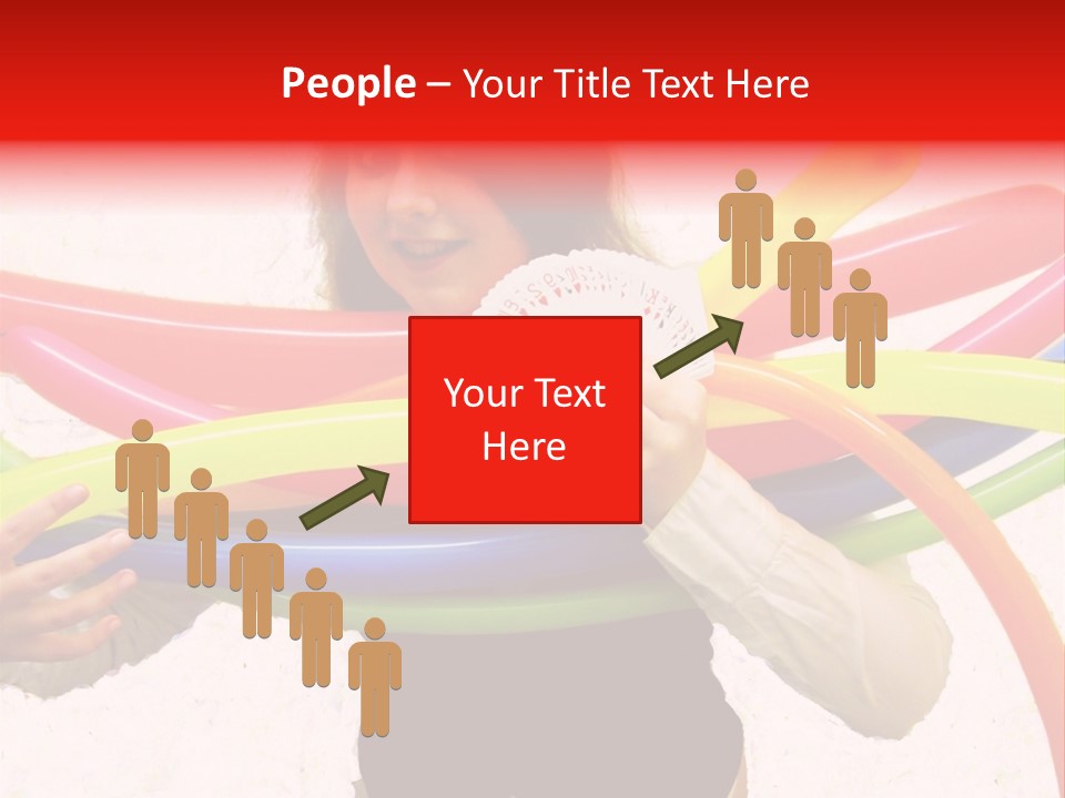 A Woman Holding Up A Stack Of Colorful Rings And Playing Cards PowerPoint Template