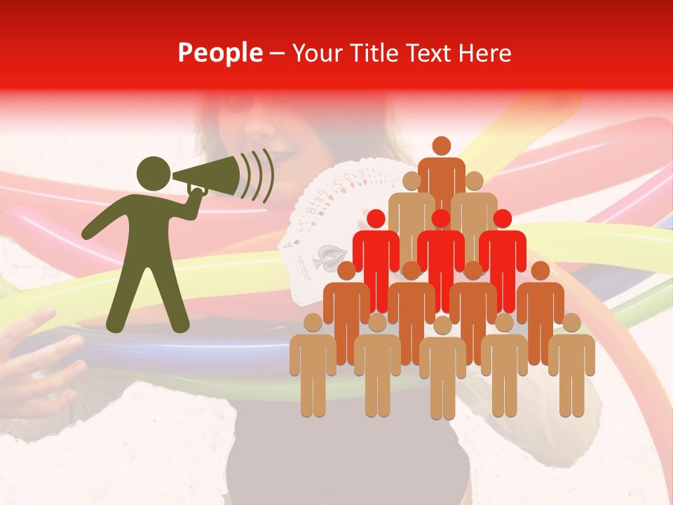 A Woman Holding Up A Stack Of Colorful Rings And Playing Cards PowerPoint Template