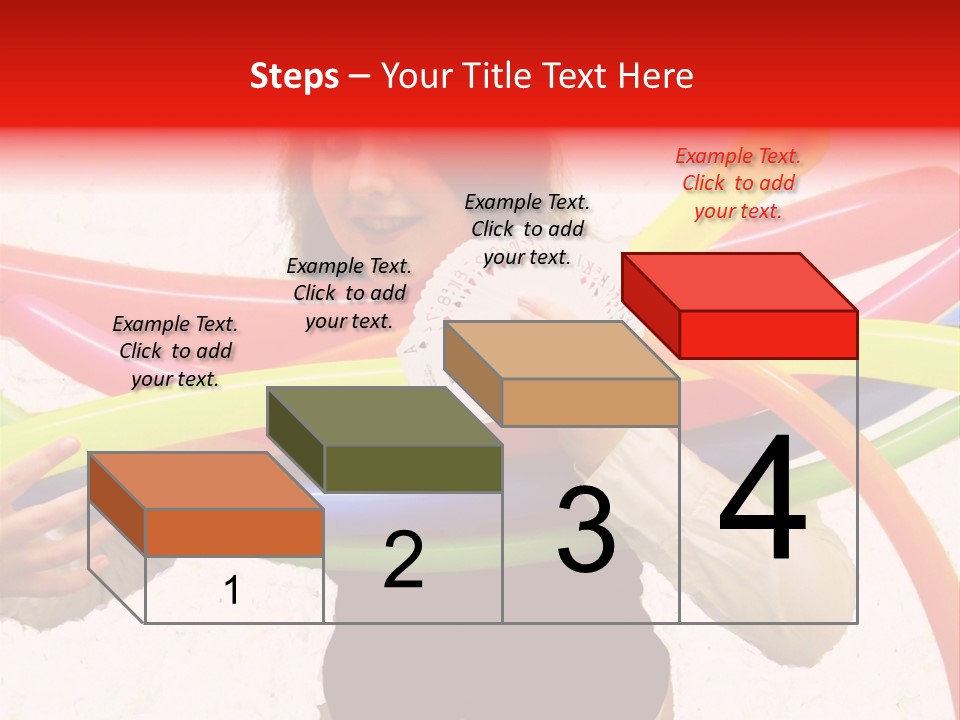 A Woman Holding Up A Stack Of Colorful Rings And Playing Cards PowerPoint Template