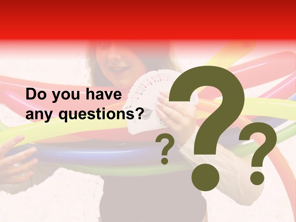 A Woman Holding Up A Stack Of Colorful Rings And Playing Cards PowerPoint Template