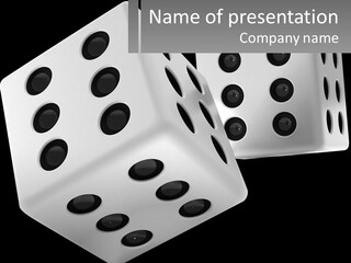 Two White Dices With Black Dots On A Black Background PowerPoint Template