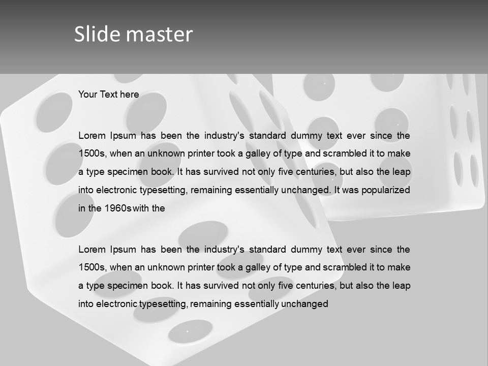 Two White Dices With Black Dots On A Black Background PowerPoint Template