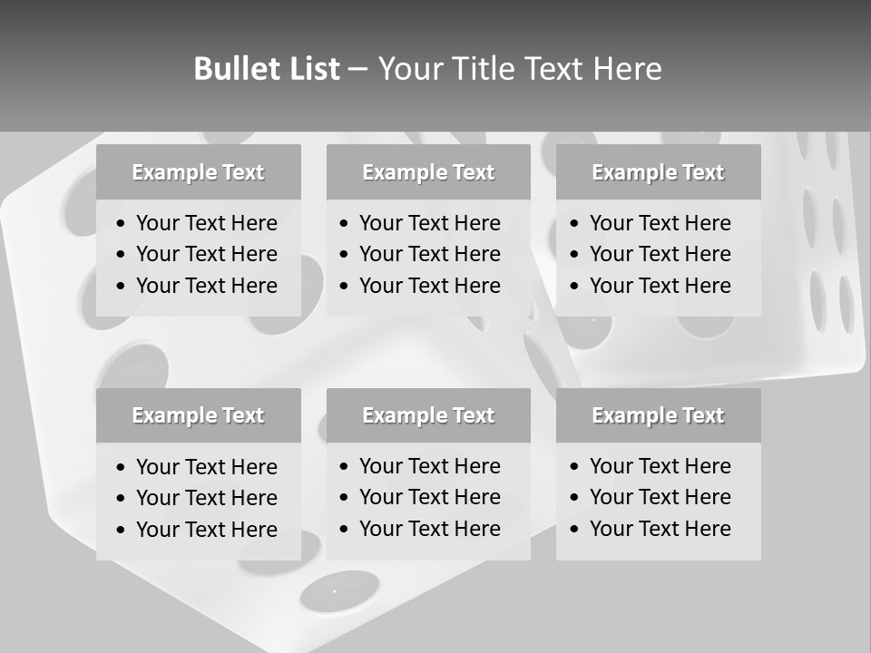 Two White Dices With Black Dots On A Black Background PowerPoint Template