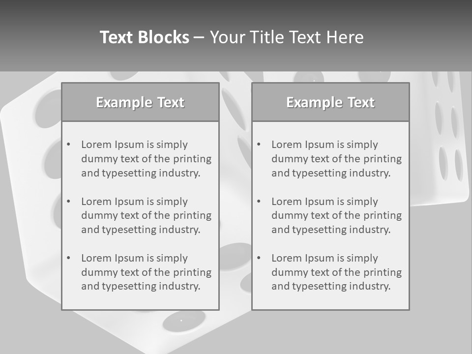 Two White Dices With Black Dots On A Black Background PowerPoint Template