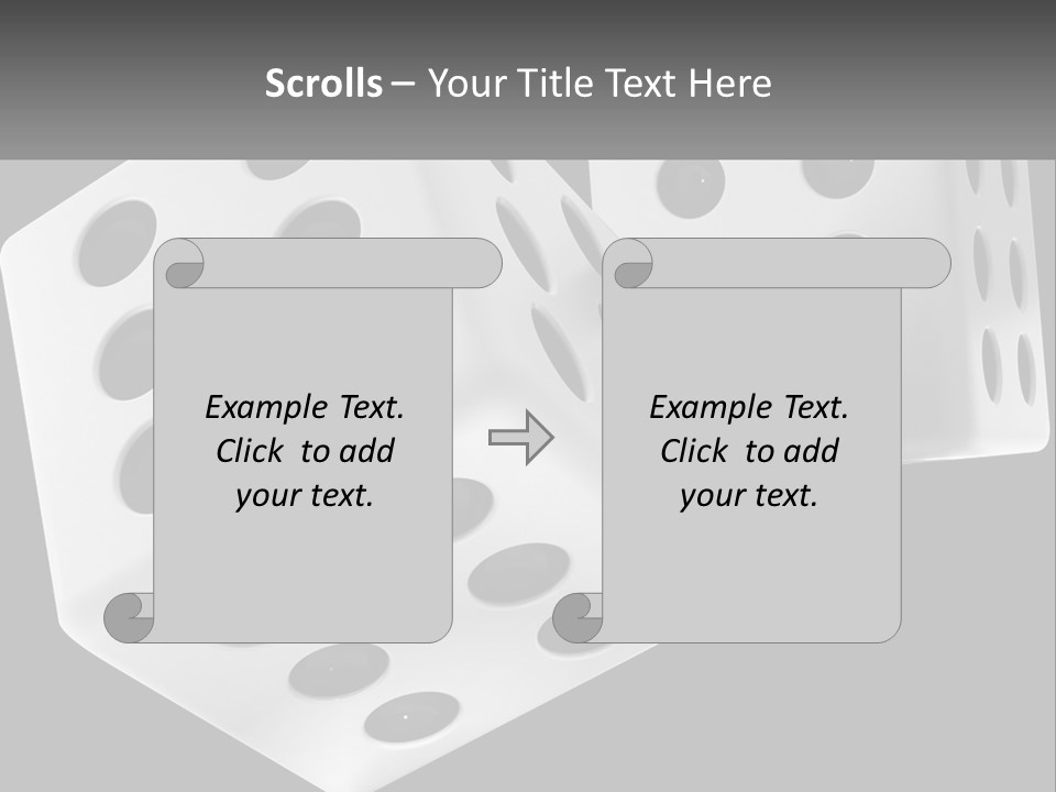 Two White Dices With Black Dots On A Black Background PowerPoint Template