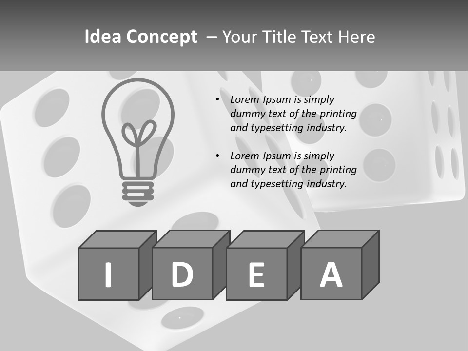 Two White Dices With Black Dots On A Black Background PowerPoint Template