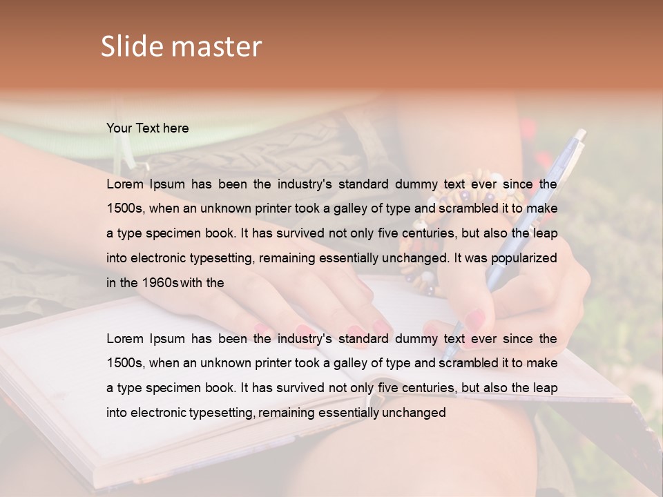 A Woman Writing On A Notebook With A Pen PowerPoint Template