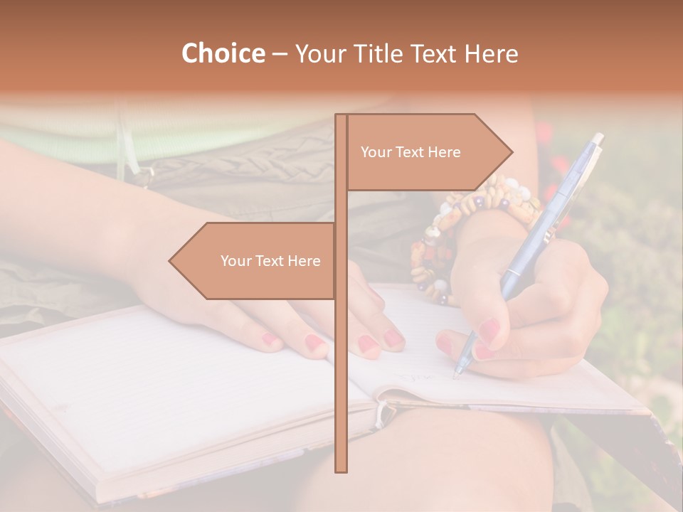 A Woman Writing On A Notebook With A Pen PowerPoint Template