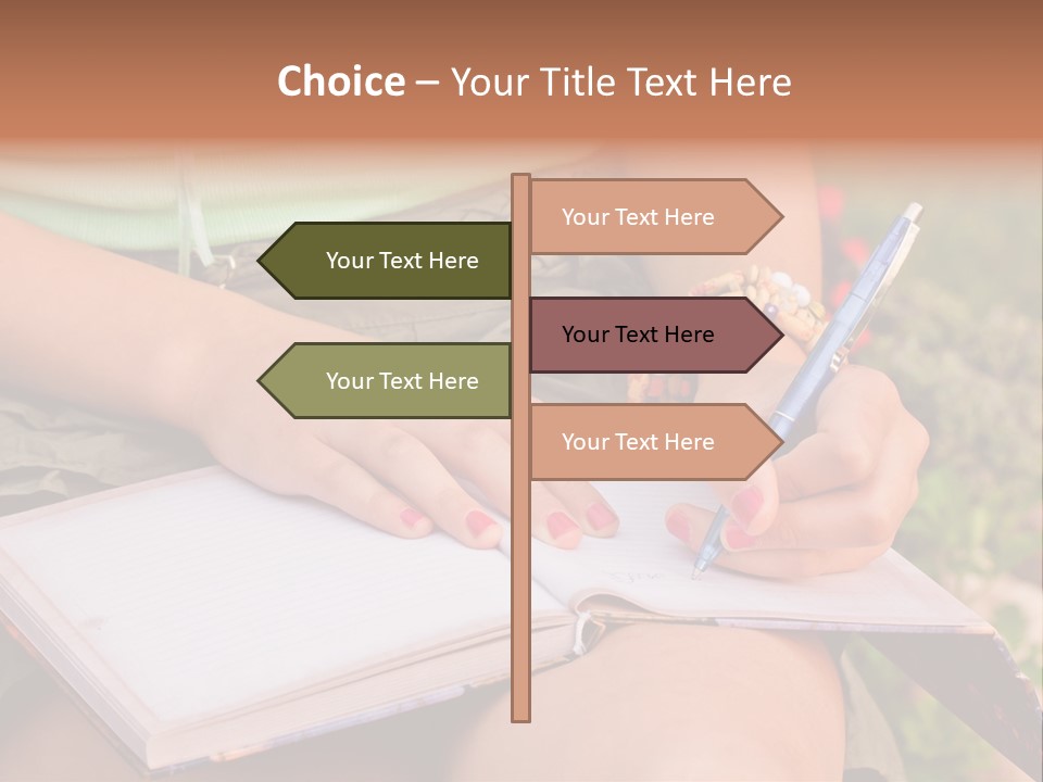 A Woman Writing On A Notebook With A Pen PowerPoint Template