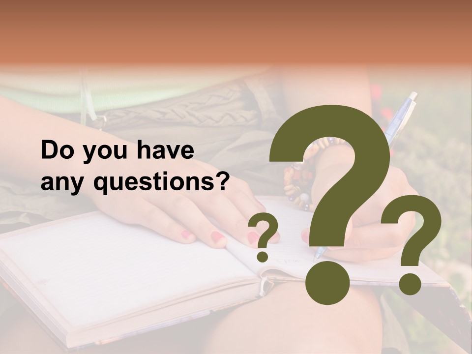 A Woman Writing On A Notebook With A Pen PowerPoint Template