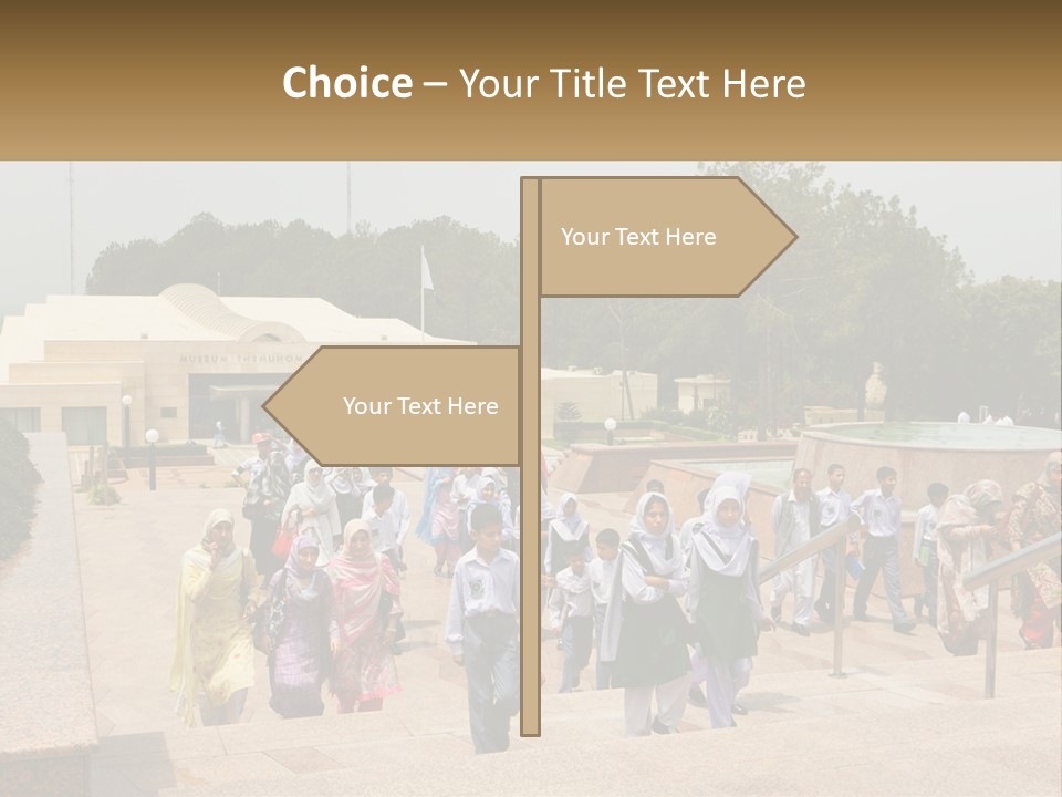 A Group Of People Walking Down A Street Next To A Building PowerPoint Template