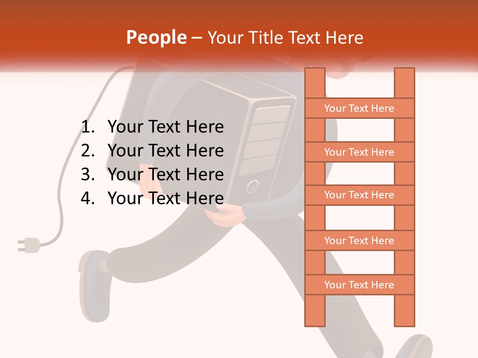 A Cartoon Man Running With A Computer On His Back PowerPoint Template