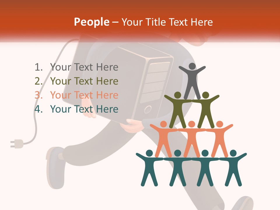 A Cartoon Man Running With A Computer On His Back PowerPoint Template