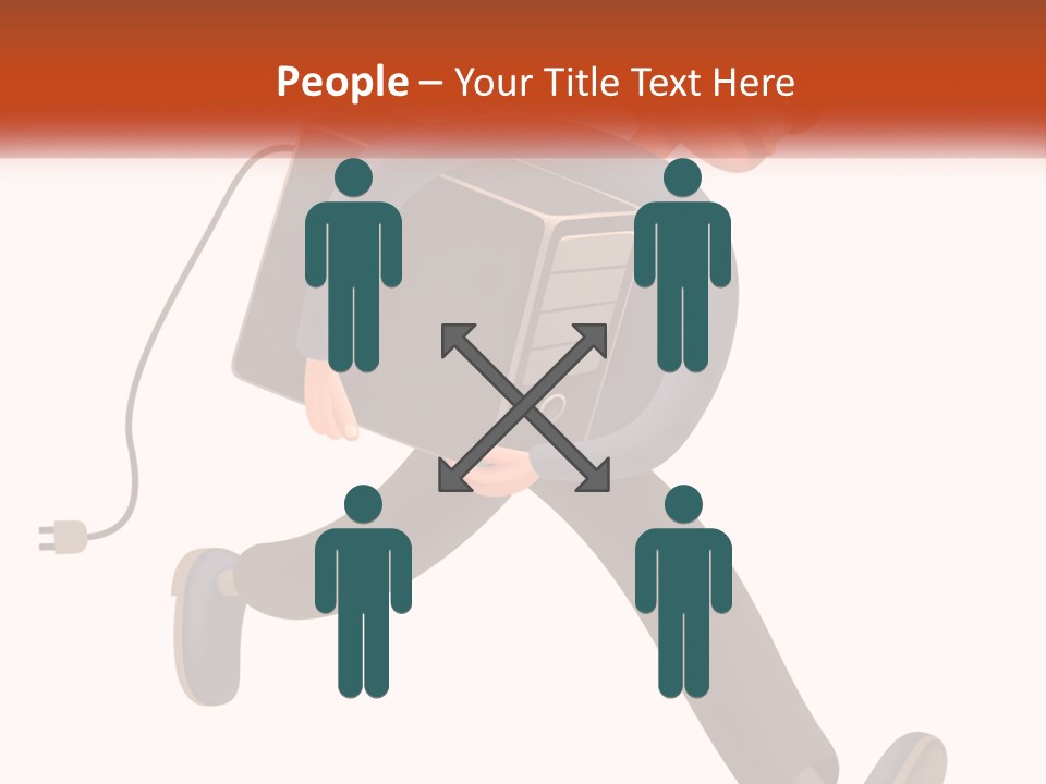 A Cartoon Man Running With A Computer On His Back PowerPoint Template