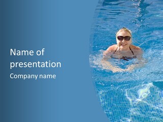 A Woman Swimming In A Pool With Sunglasses On PowerPoint Template