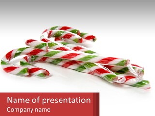 Candy Canes With Green And Red Stripes On A White Background PowerPoint Template