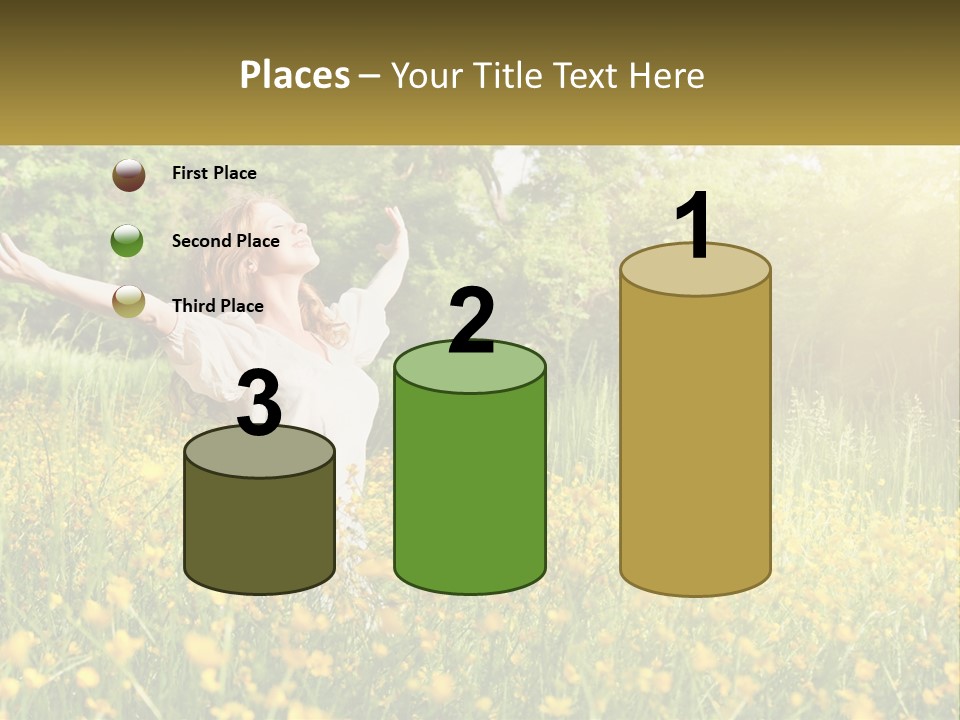 A Woman Standing In A Field With Her Arms Outstretched PowerPoint Template