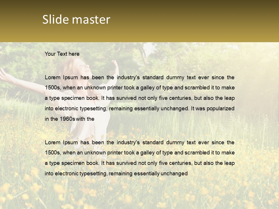 A Woman Standing In A Field With Her Arms Outstretched PowerPoint Template