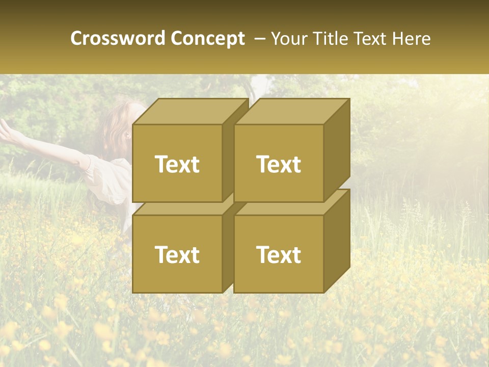 A Woman Standing In A Field With Her Arms Outstretched PowerPoint Template