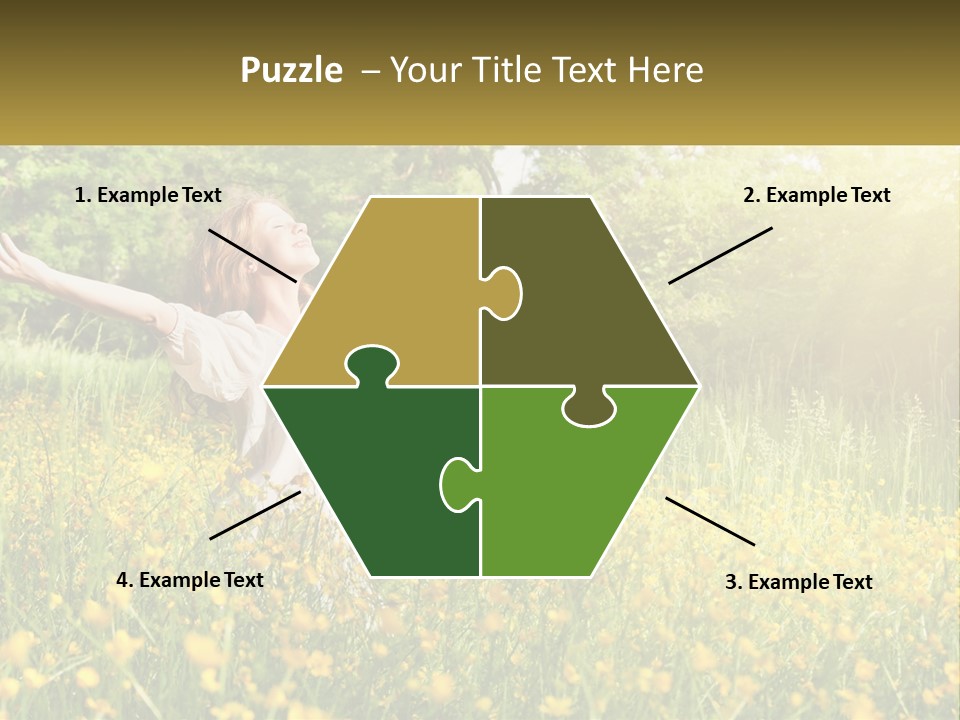 A Woman Standing In A Field With Her Arms Outstretched PowerPoint Template