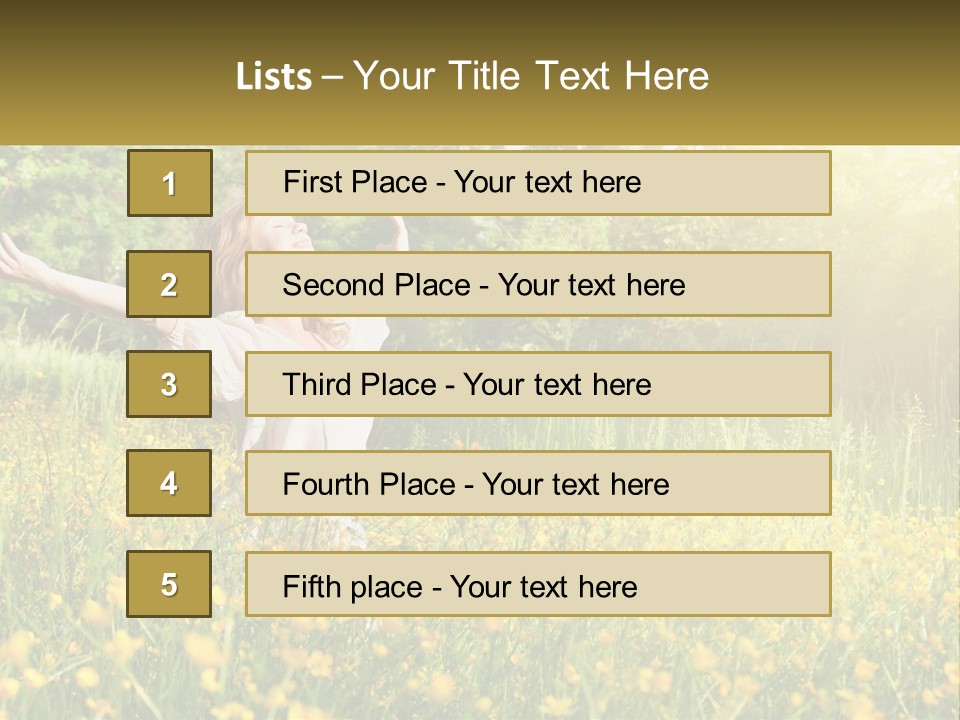 A Woman Standing In A Field With Her Arms Outstretched PowerPoint Template