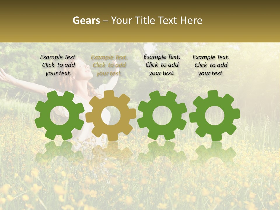 A Woman Standing In A Field With Her Arms Outstretched PowerPoint Template