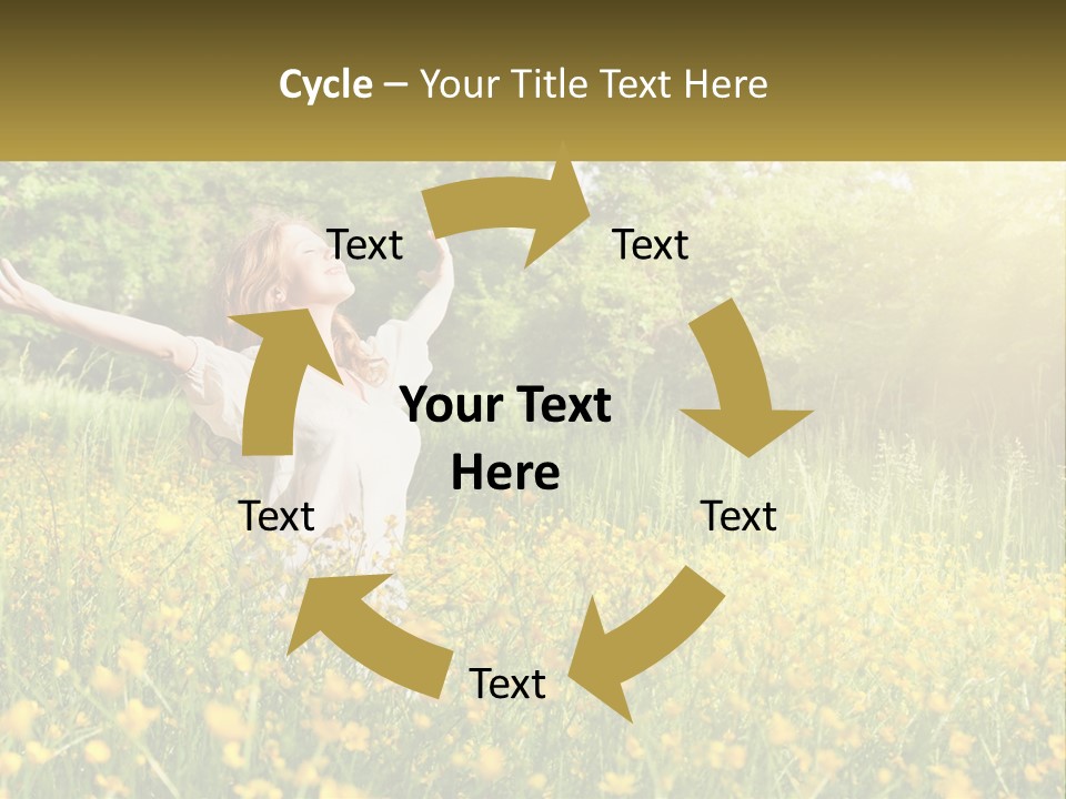 A Woman Standing In A Field With Her Arms Outstretched PowerPoint Template