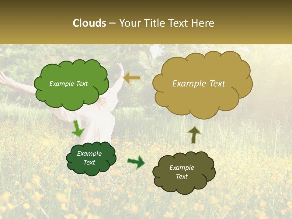 A Woman Standing In A Field With Her Arms Outstretched PowerPoint Template