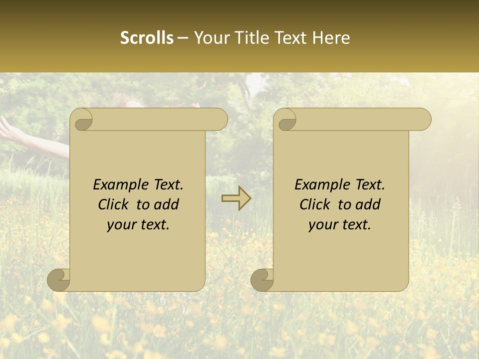 A Woman Standing In A Field With Her Arms Outstretched PowerPoint Template