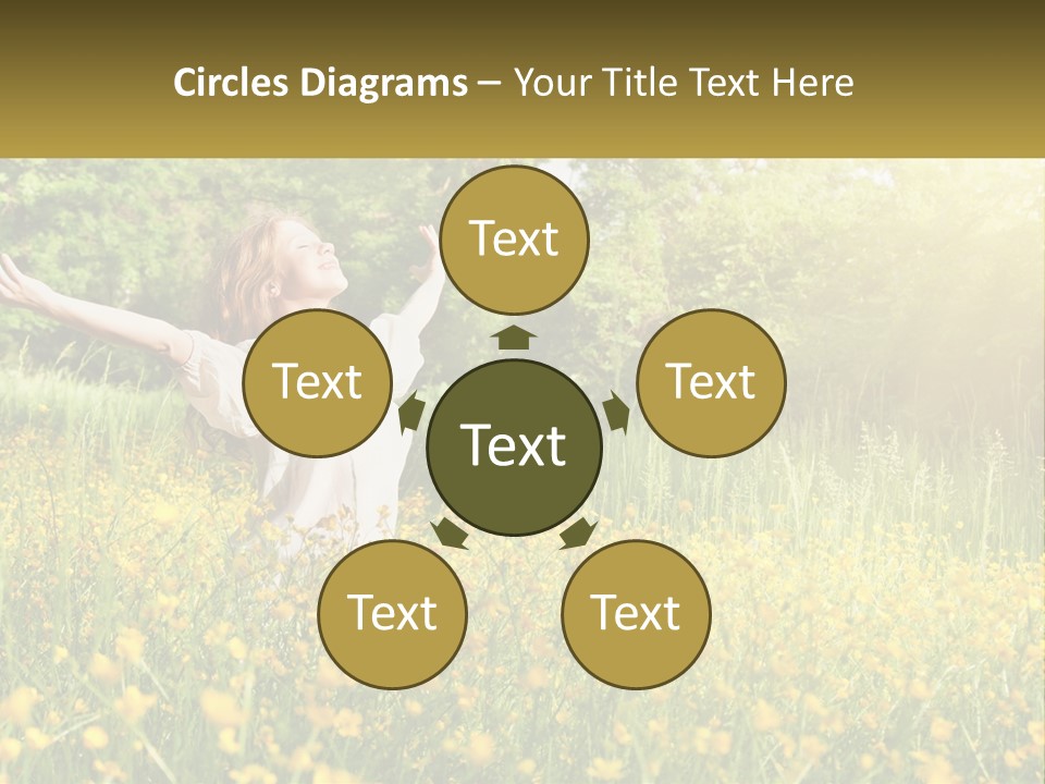 A Woman Standing In A Field With Her Arms Outstretched PowerPoint Template